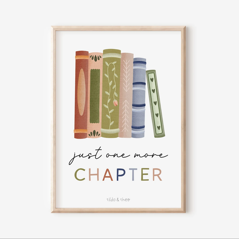 Poster reading books "One More Chapter" - art print book reading corner gift bookworm