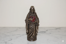Figurine du Sacré-Cœur de Jésus – Finition Bronze Peinte à la Main