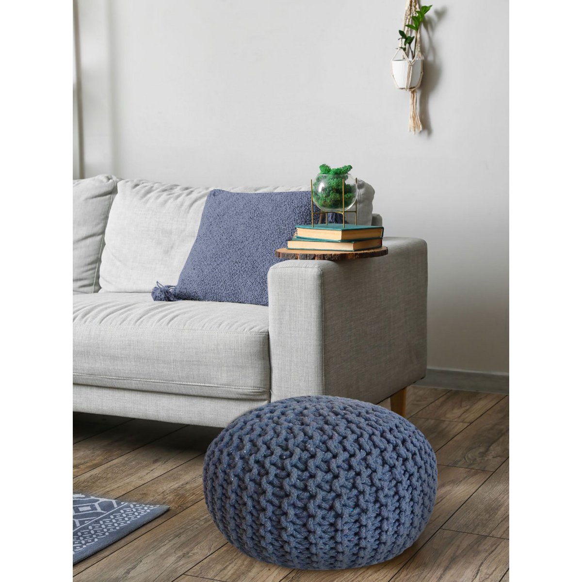 Pouf Ø 55 h 37 h 37 tabouret de tricot siège de planche de sol de pouf durable