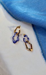 Boucles d'oreilles 2-en-1 Varia en émail (mini) — Bleu et doré