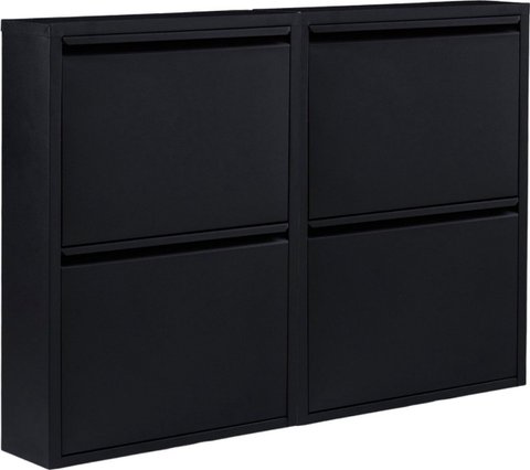 Metal shoe cabinet black 4 compartments - set of 2 shoe cabinets | Functional shoe storage cabinet | Shoe rack | shoe cabinet matt black