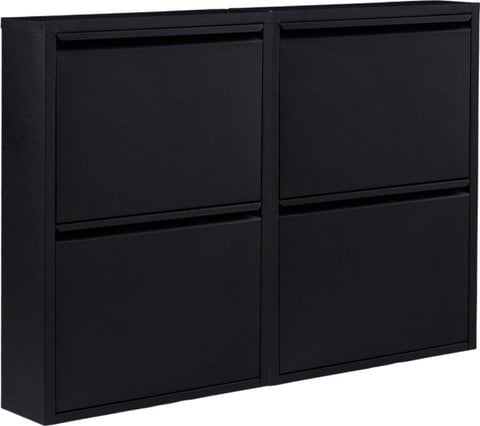 Metal shoe cabinet black 4 compartments - set of 2 shoe cabinets | Functional shoe storage cabinet | Shoe rack | shoe cabinet matt black