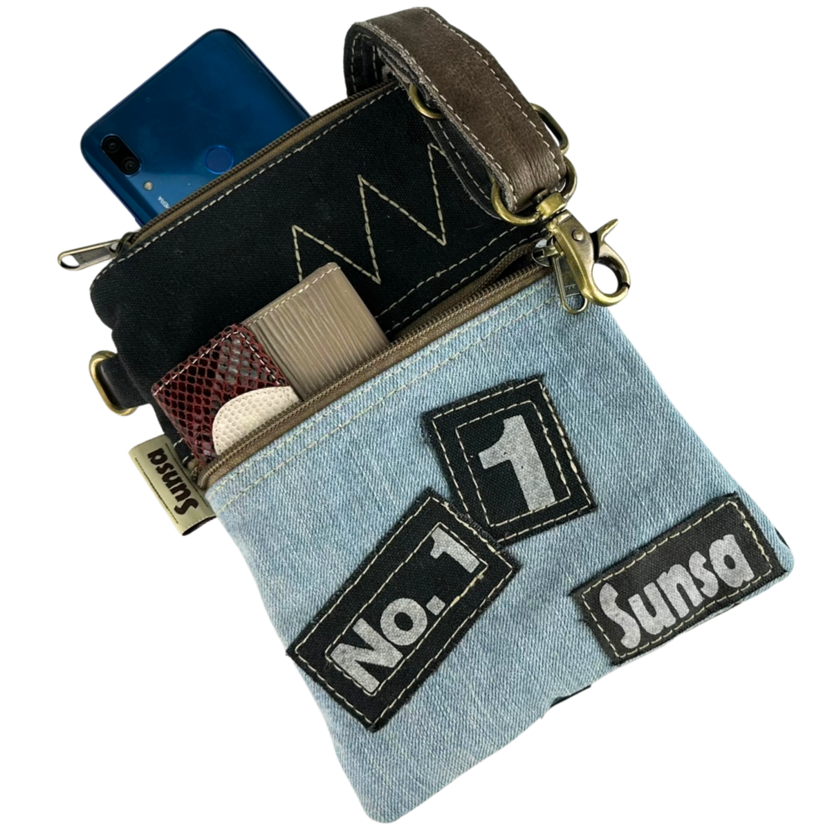Sunsa dames schoudertas. Schoudertas in vintagestijl. Canvas handtas. kleine crossbodytas voor dames. Sterrenbadge