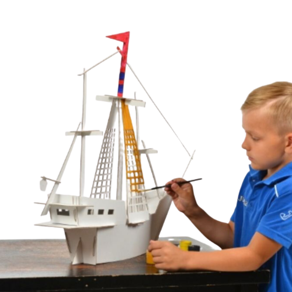 Kartonnen scheepsmodel, speelgoed voor bouwen en schilderen, doe-het-zelf, 3D, wit, 7+ jaar