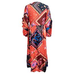 Abito Boho stampato a maniche lunghe con scollo a V da donna