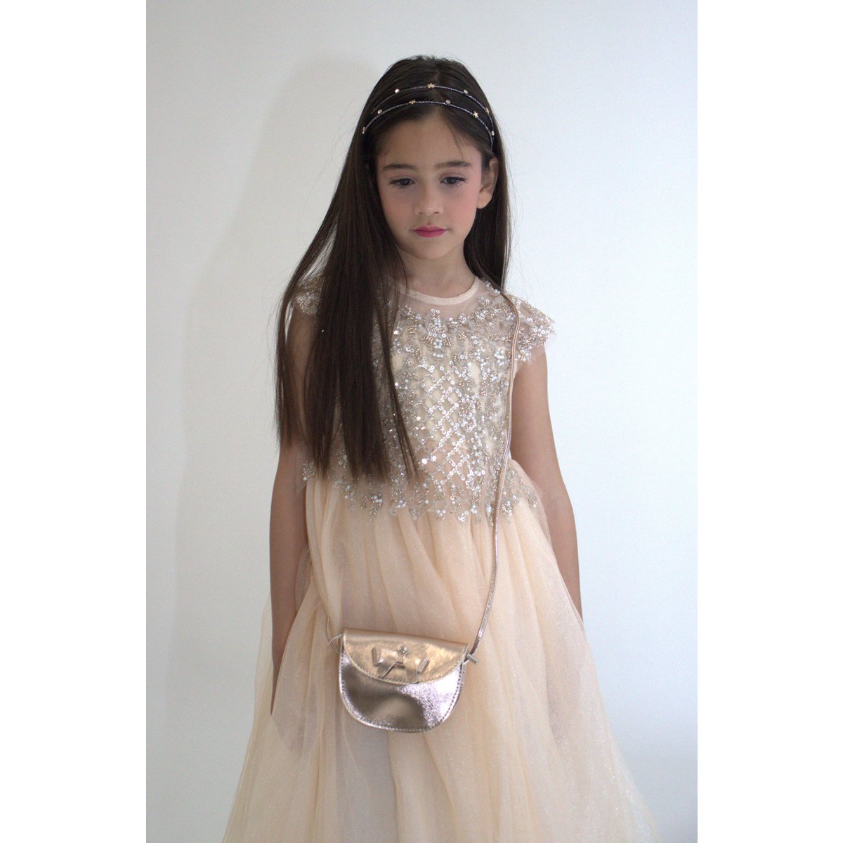 Abito da cerimonia ANABELLA - Pesca - Taglia: 130 cm (4/5 anni)