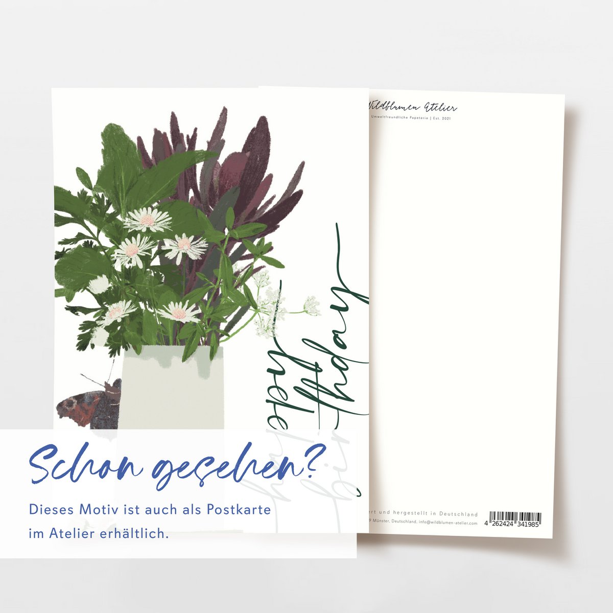 Vouwkaart 'happy birthday' vaas met bloemen en vlinder, inclusief envelop