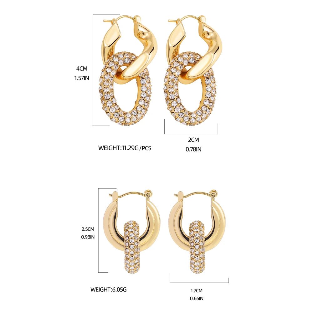 Punk Circle Pendant Shiny Rhinestone Stainless Steel Drop Earrings Bilayer Oval Round Rust Proof Party Zircon Huggie Jewelry New