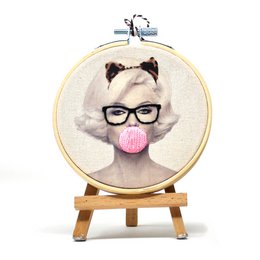 Handmade Embroidery Hoop Wall Art - Bubblegum Celebrities - Textile Wall Art Decoration (10cm)