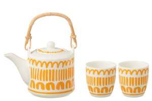 J-Line Set 3 Teekannen Set Stripes Box Keramik Orange