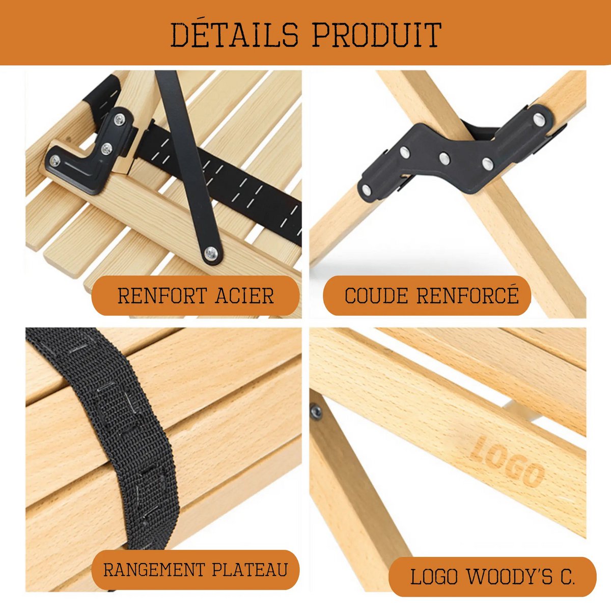 Opvouwbare houten tafel voor op de camping