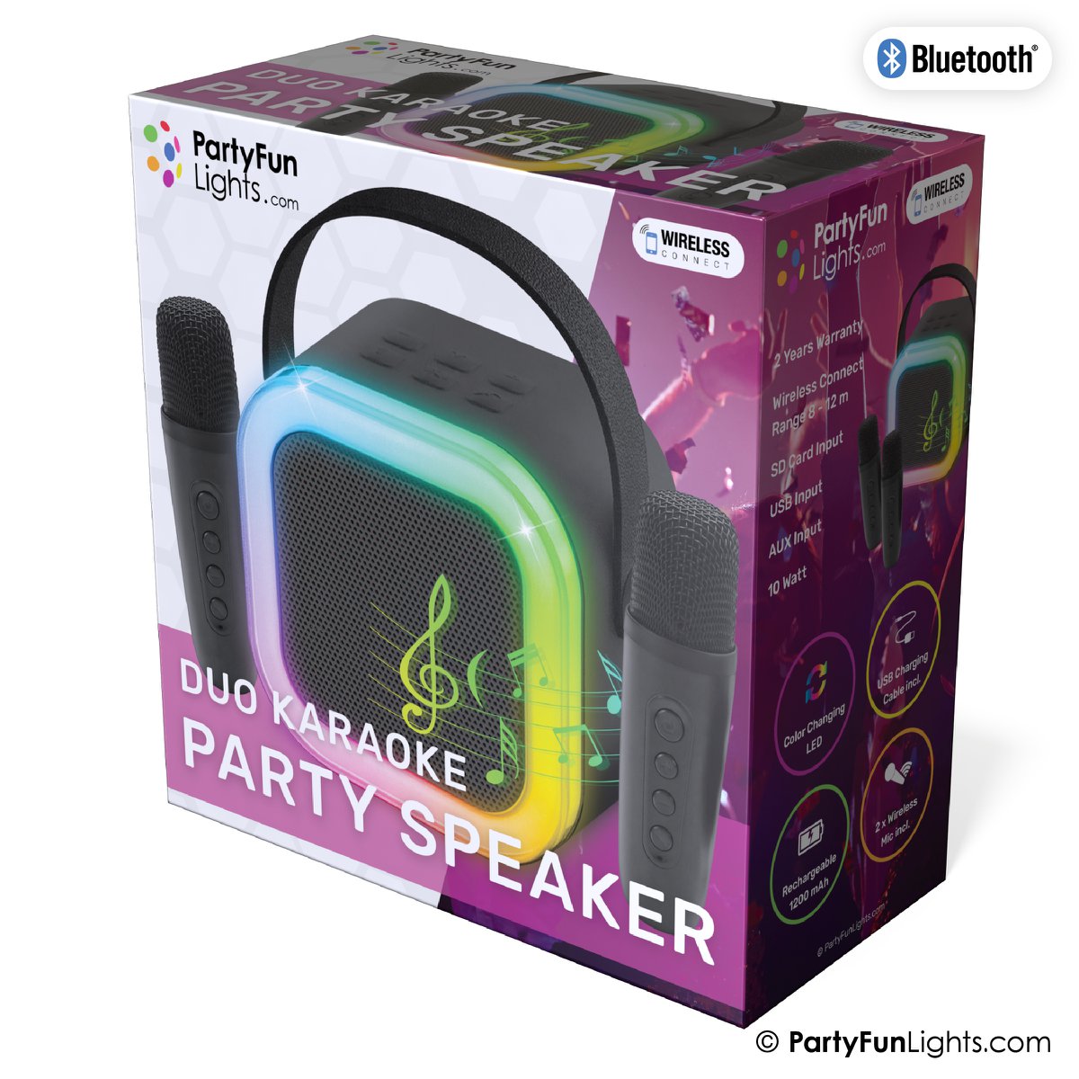 Mini duet Karaoke Set Party - z dwoma mikrofonami czarnymi - Odkryj oświetlenie - bezprzewodowe - dla dorosłych i dzieci
