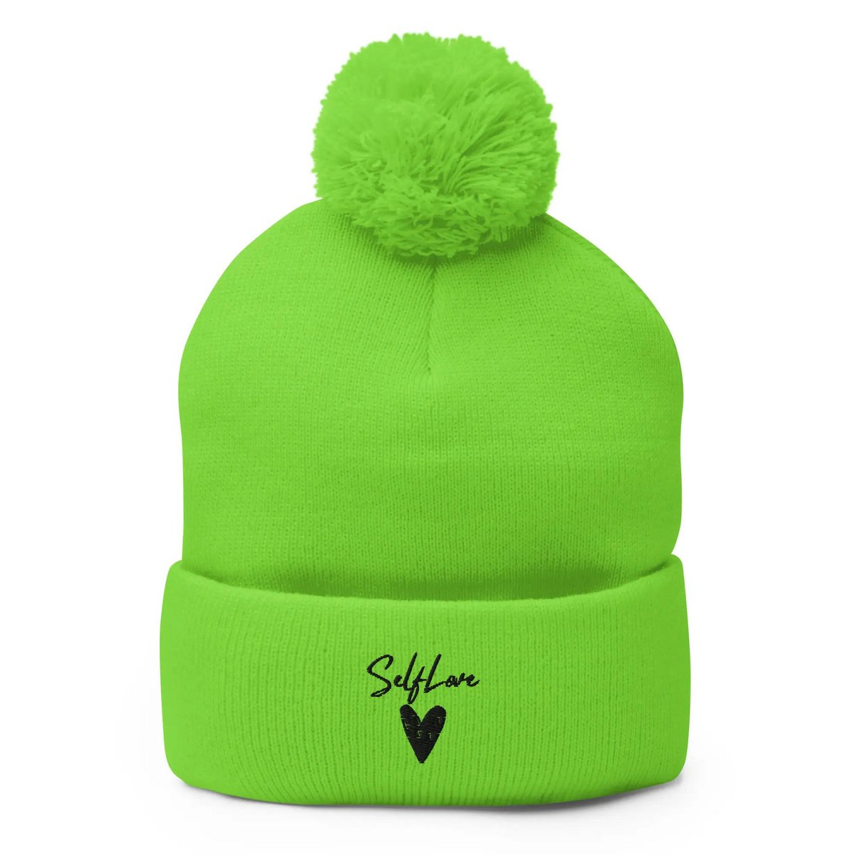 Self Love Pom-Pom Beanie - Women's Beanie with Embroidery