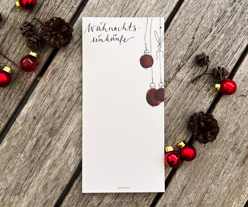 Shopping List Note Block | Juleshoppingliste | DIN -format (lang) | 99 x 210 mm | Uindiniteret, hvid