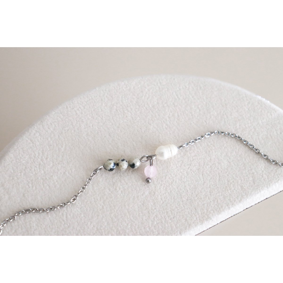 Bracelet Jaspe, Perle et Quartz Rose - Argent
