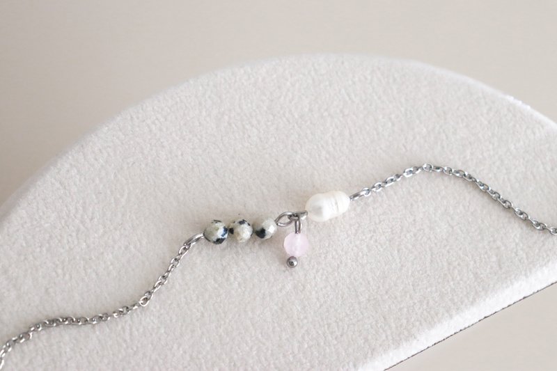 Bracelet Jaspe, Perle et Quartz Rose - Argent