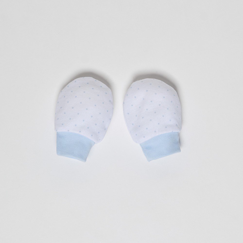 SET 4 STUKS (MUTS+HANDSCHOENEN+SLABBER+SOKKEN) VOOR NIEUWBORGEN (0-6 MAANDEN) - 100% KATOEN - MOD. BLAUW