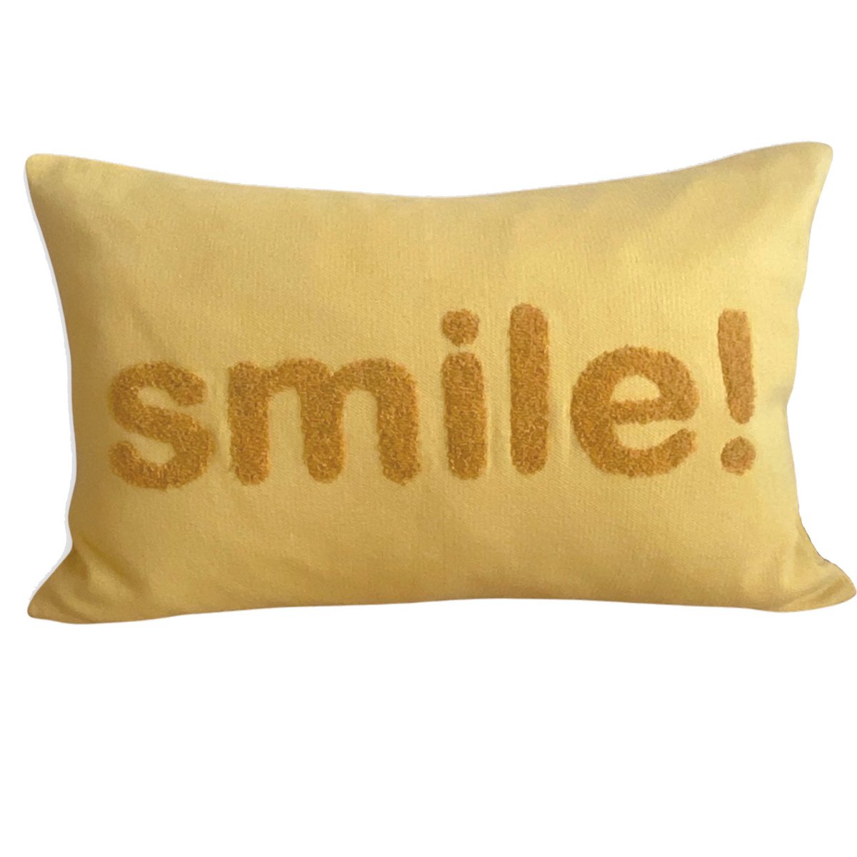 Smile cuscino giallo, ricamo per ago per punzonatura