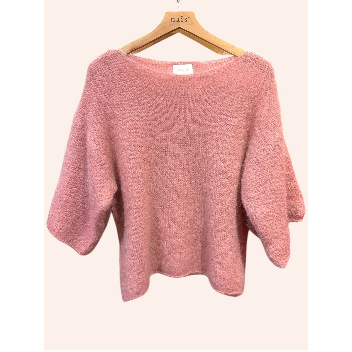 Pull col bateau manches 3/4 en 76% mohair et laine
