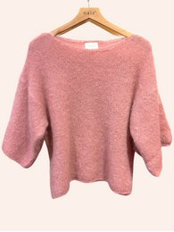 Pull col bateau manches 3/4 en 76% mohair et laine