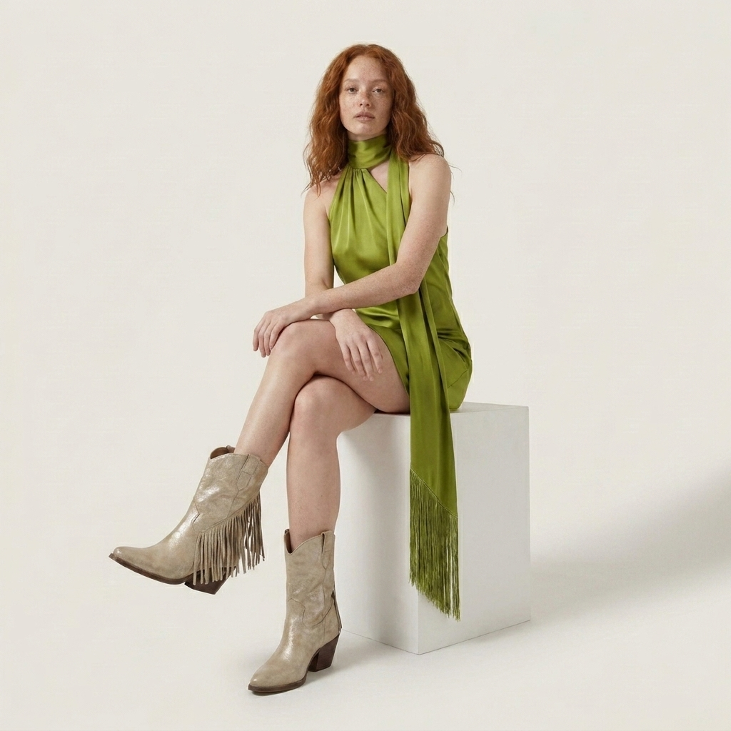 Dakota Shine Beige Texan ankelstøvler