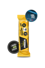 Honey-flavored snack bar with chewy texture and crunchy seeds, ideal for a healthy on-the-go snack.