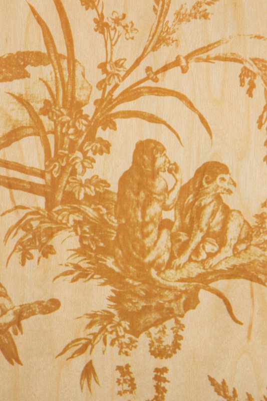 wooden postcard toile de jouy 4 parts monkey