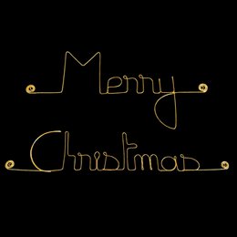 Wanddekoration aus goldenem Messingdraht – Weihnachts-/Neujahrs-/Jahresenddekoration: „Frohe Weihnachten“ – zum Anstecken – Wandschmuck