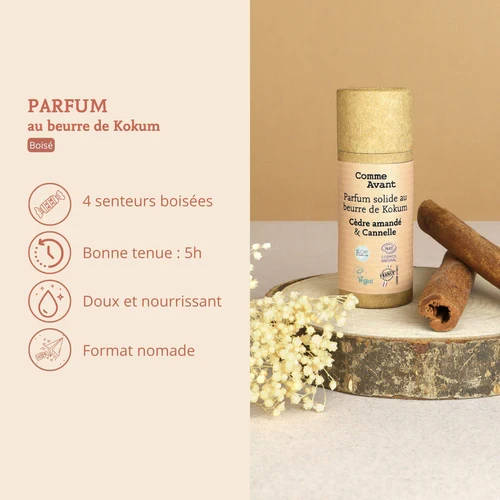 Solid woody perfume with kokum butter