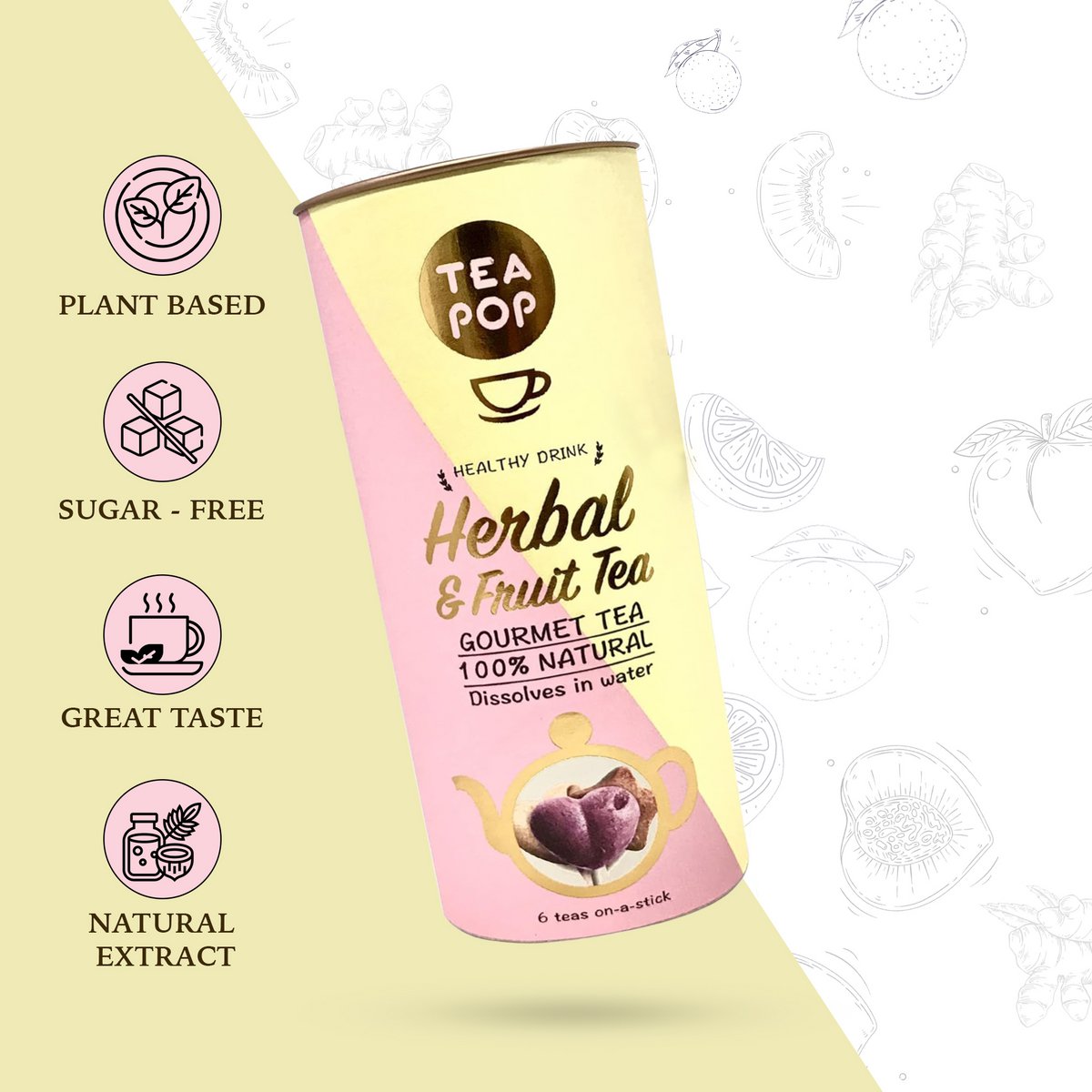 Herbal & Fruit TEA On-A-Stick! Gourmet Tea | 100% Natural | Dissolves Fully in Water