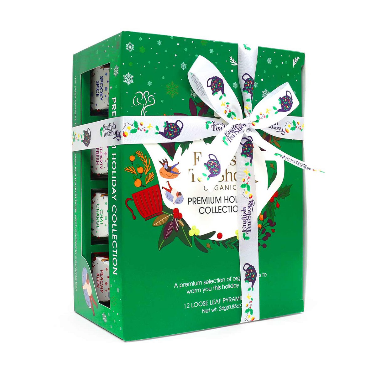 ETS - Tee Geschenk mit Schleife "Holiday Collection, Grün", BIO, 12 Pyramiden-Beutel