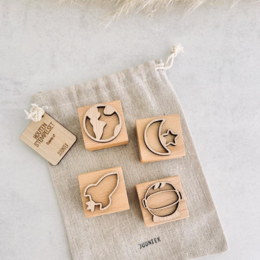 Espace de jeu de tampons en bois (8 motifs, double face)