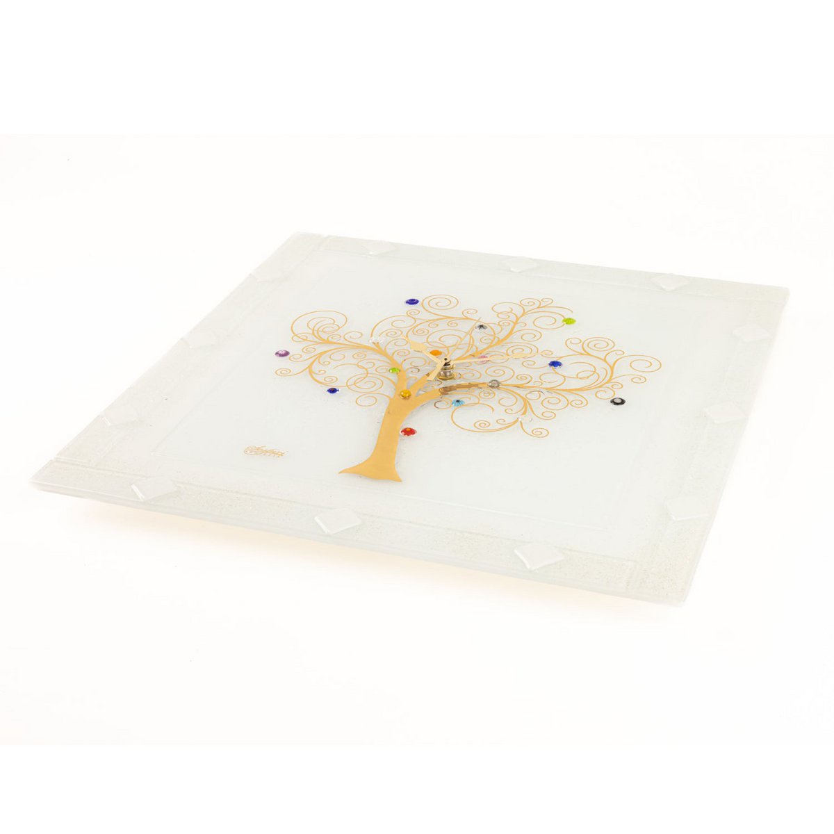 Vierkante muurhorloge in Murano Glass, voorkeurscadeau -idee, gouden gouden decoratie