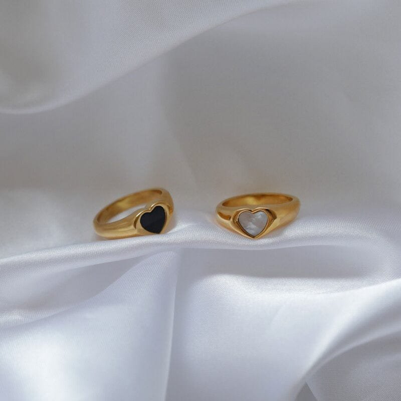 Perlmutt-Muschel & Onyx-Herz-Inlay-Ring