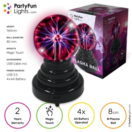 PartyFunLights - 3,5" Mini Plasma Kugle - USB - Batteri