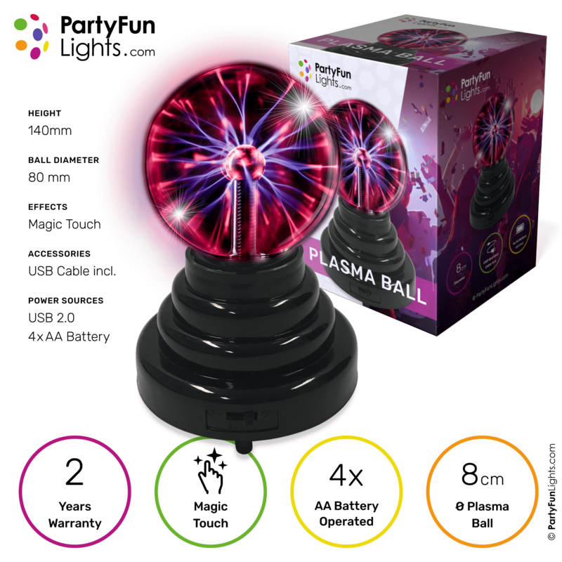 PartyFunLights - 3,5" Mini Plasma Kugle - USB - Batteri
