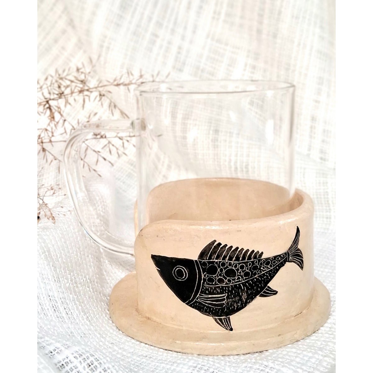 Kaffeebecher | Pappmaché-Halter Fisch handgefertigt handbemalt