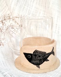 Coffee Mug | Papier mache holder Fish Handmade Hand-painted
