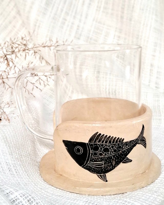 Coffee Mug | Papier mache holder Fish Handmade Hand-painted