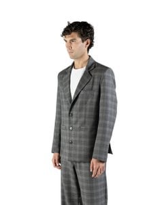 Slim-fit blazer in grey wool with a check pattern Made in Italy
