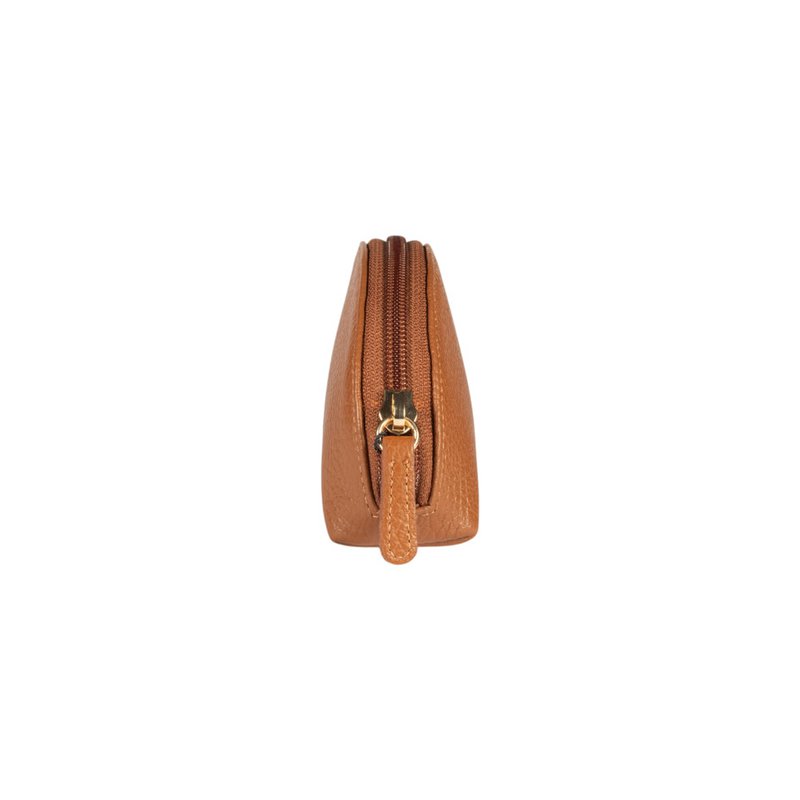 RB1089S | Crescent-Moon clutch gemaakt in Italië van echt dollar generfd leer. Cognac kleur