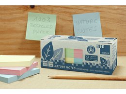 Info notes 75x75mm ass. recycled doos 12 blok geel, groen, rose, blauw