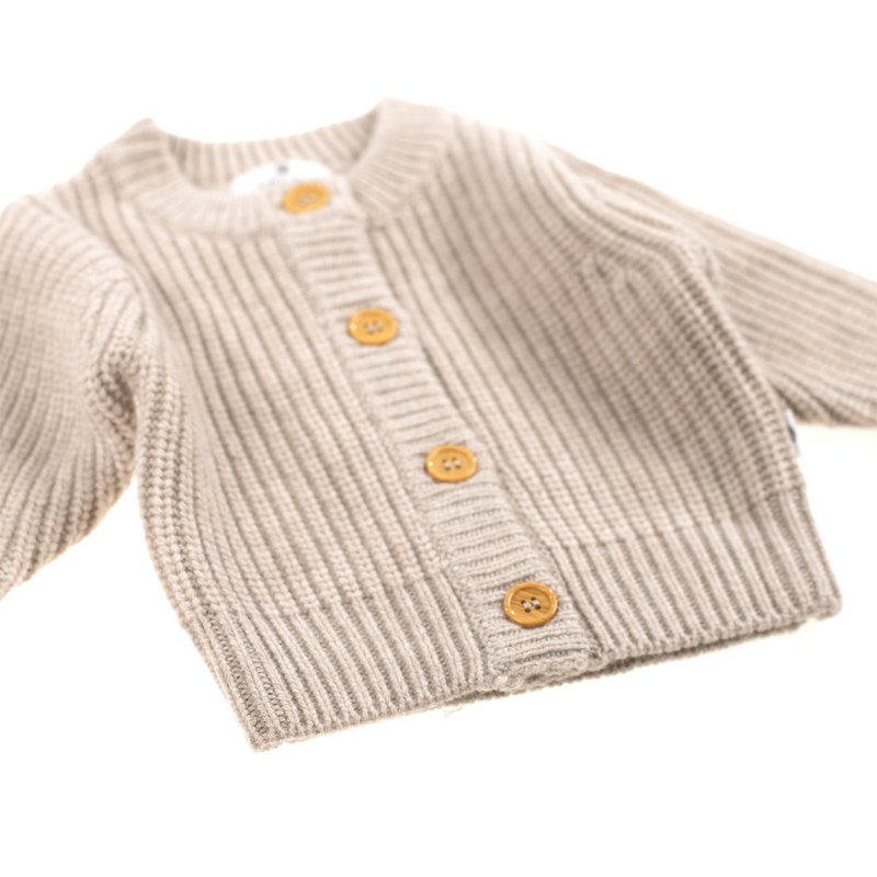 Knitted Woolen Baby Cardigan - Merino Wool - Garlic