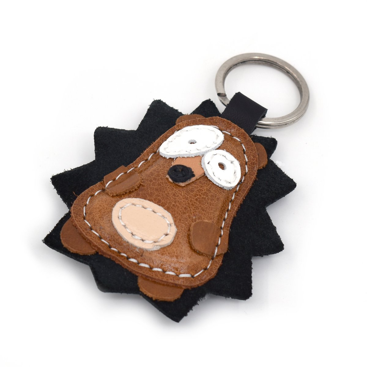 Cute Little Brown Hedgehog Handmade Leather Keychain