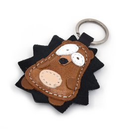 Cute Little Brown Hedgehog Handmade Leather Keychain