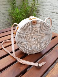 Pulau White Round Rattan Bali Bag 20 cm