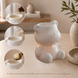 Parfumbrander uit de serie Céramy – Teddy – Gelakte keramische kaarsenhouder – Verspreiding van geurende was, etherische oliën – Decoratief cadeau-idee