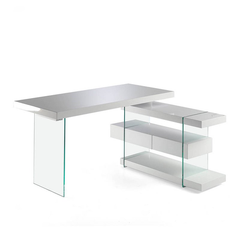 White wooden desk and tempered glass