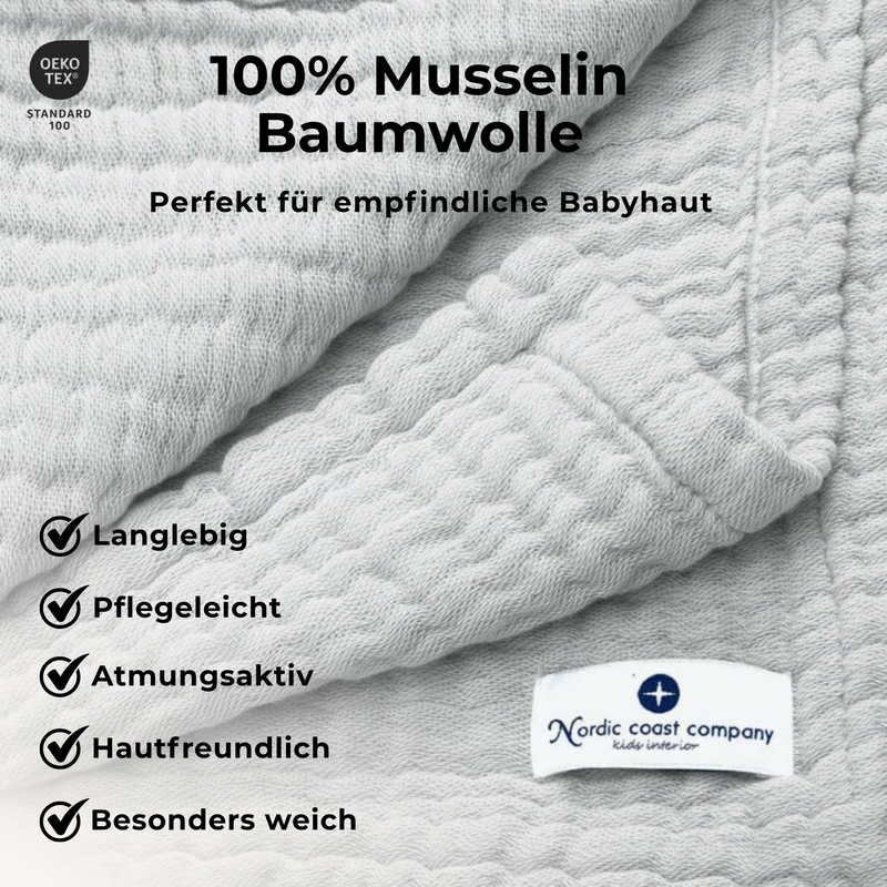 Grey 4 in 1 Muslin Baby Blanket Large