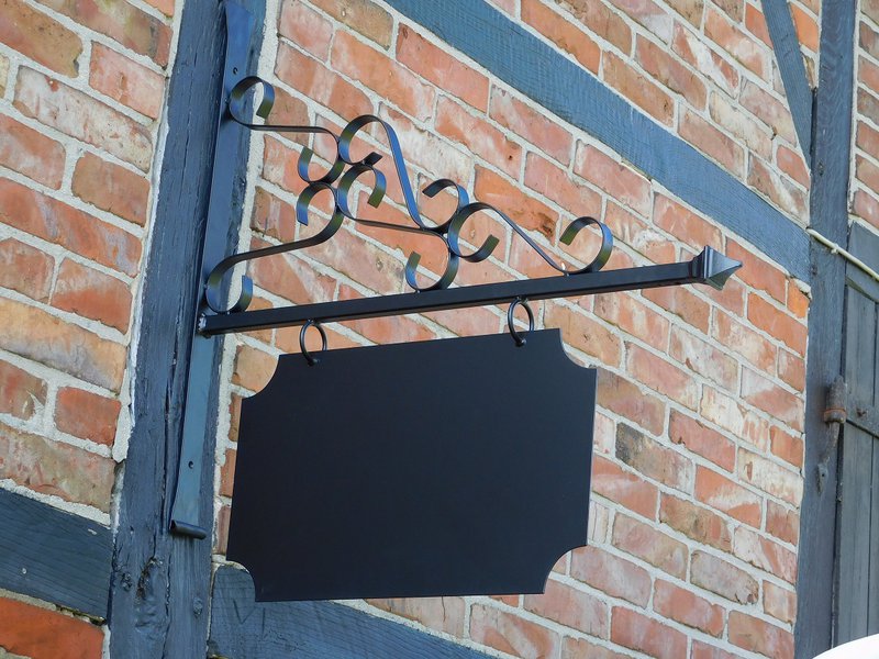 Schild, Namensschild, Ladenschild, Schwarz – 75 cm – Rechteckig – Eisen